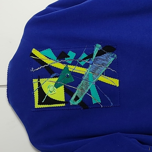 JUST BARB Heavy Weight Abstract Pattern Open Front One Pocket Cardigan Size L/XL - Picture 12 of 16